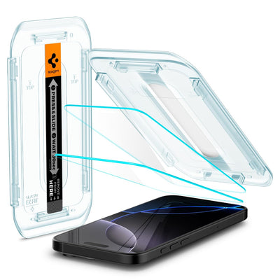 Spigen Glas.tR EZ Fit Schutzfolie kompatibel mit iPhone 16 Pro, 2 Stück, Kratzfest, 9H Härte Folie