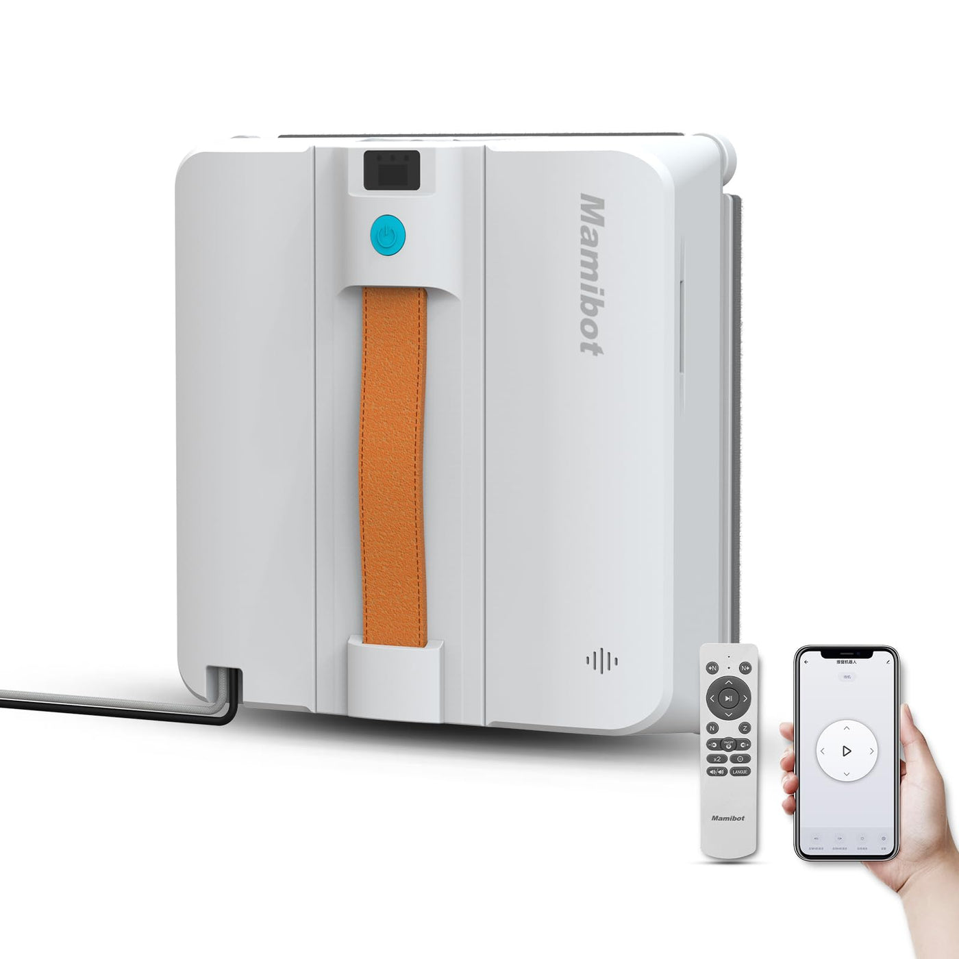 Mamibot W120-DP Fensterputzroboter, Sprühfunktion, intelligente Pfadplanung, doppelter Kreuz-Wasserstrahl, Fern- und App-Steuerung für Glasreinigung, Weiß/Blau