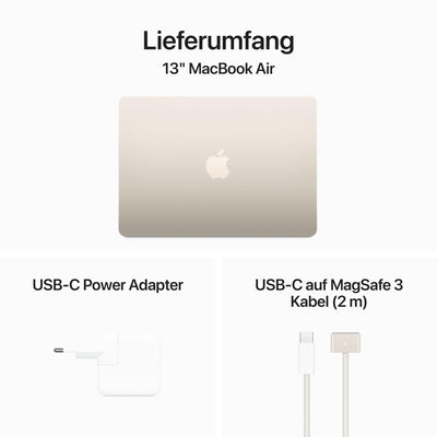 Apple 13" MacBook Air Laptop mit M3 Chip: 13,6" Liquid Retina Display, 24 GB gemeinsamer Arbeitsspeicher, 512 GB SSD Speicher, beleuchtete Tastatur, 1080p FaceTime HD Kamera, Polarstern