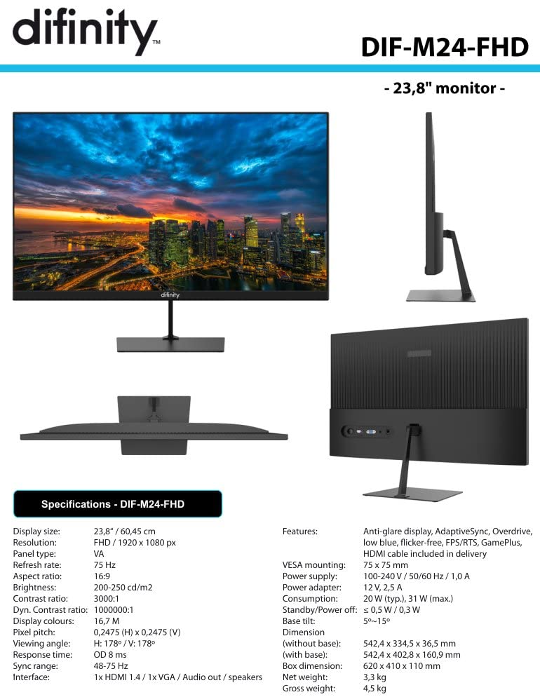 Komplett PC Entry Gaming/Multimedia Computer | AMD Ryzen3 Pro 2100, 4-Threads, 3.4 GHz | 16GB DDR4 | 256GB SSD + 1TB | Radeon™ Vega3 4GB | 24" | WLAN | DVD | Win11 #6668