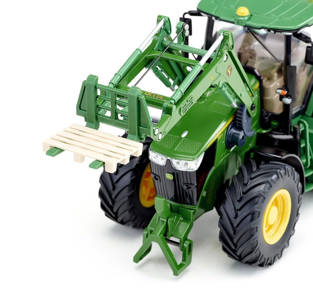 siku 6795, John Deere 7310R Traktor mit Frontlader, Grün, Metall/Kunststoff, 1:32, Ferngesteuert, Inkl. Bluetooth-Fernsteuerung und Zubehör, Steuerung via App oder Gaming Controller möglich