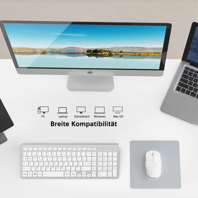 JOYACCESS J Tastatur Maus Set Kabellos, 2.4G Ultra Dünne Funktastatur mit Maus, Ergonomischer und Leise 2400DPI Optische Maus für PC/Laptop/Smart TV(QWERTZ, Deutsches Layout) - Schwarz und Grau