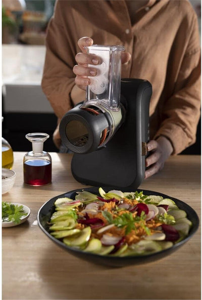 Tefal MB77EN Eco Respect Reibe, elektrische Reibe mit 200-W-Motor, 3 verschiedene Kegel-Aufsätze, Eco-Design, 9% recycelter Kunststoff, schwarz