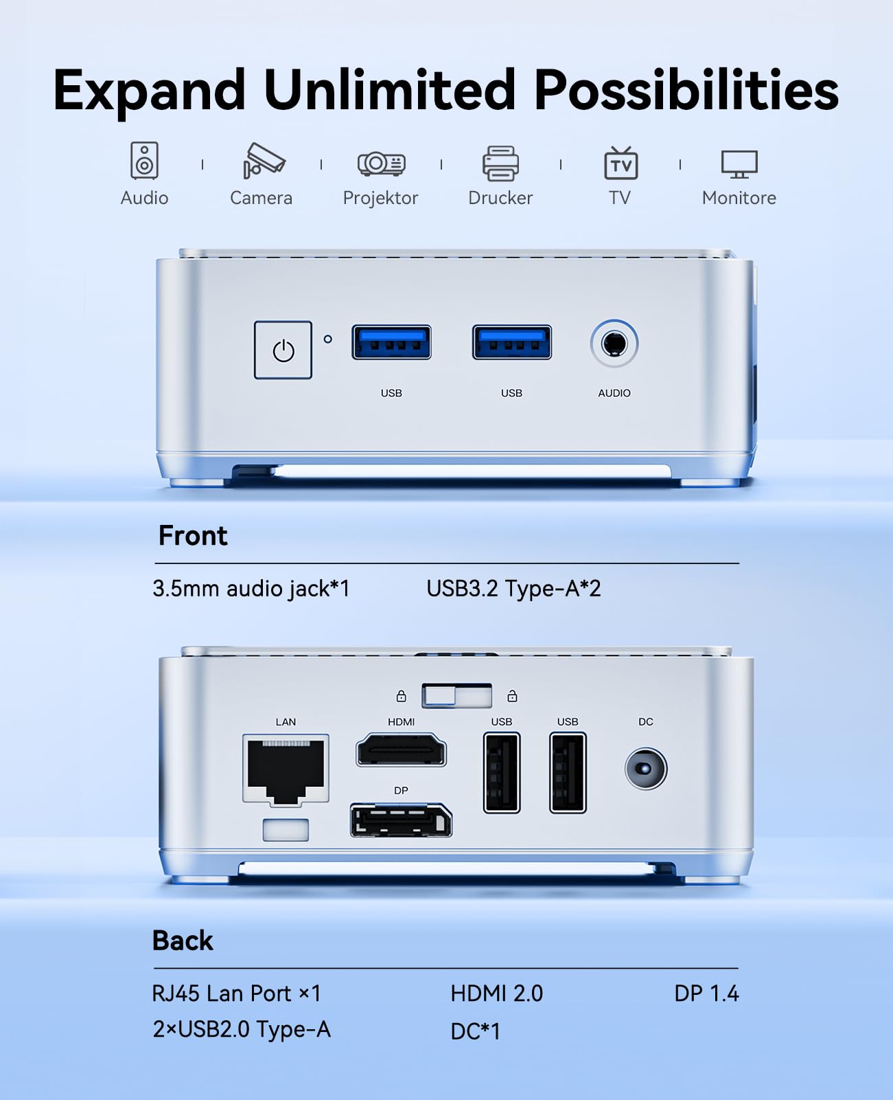 NiPoGi E2 Mini PC W-11 Pro, Ιntel Twin Lake N150(bis zu 3,6 GHz, 6 W TDP), 16 GB DDR4 512 GB M.2 SSD Mini Desktop Computer, 4K Dual Display, HDMI 2.0, DP, Dual-WiFi, VESA-Halterung für Schule, Büro.