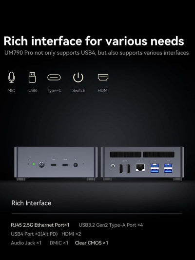 MINIS FORUM UM790 Pro Mini PC AMD Ryzen 9 9 7940HS bis zu 5,2 GHz 32 GB DDR5 1 TB SSD Con AMD Radeon 780M, 4X USB3.2, 2X USB4, 2X HDMI 2.1, 2X PCIe4.0,Wi-FI 6E /BT5.3, RJ45 2,5G