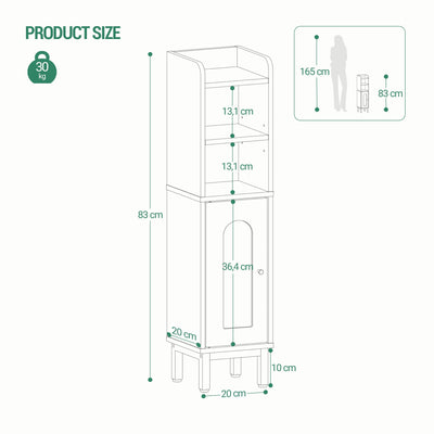 Hzuaneri Badezimmerschrank, Toilettenschrank, Badschrank, schmales Badregal, Verstellbare Ablagen, platzsparend, für kleine Räume, einfache Montage, 20 × 20 × 83 cm, weiß BC08203X