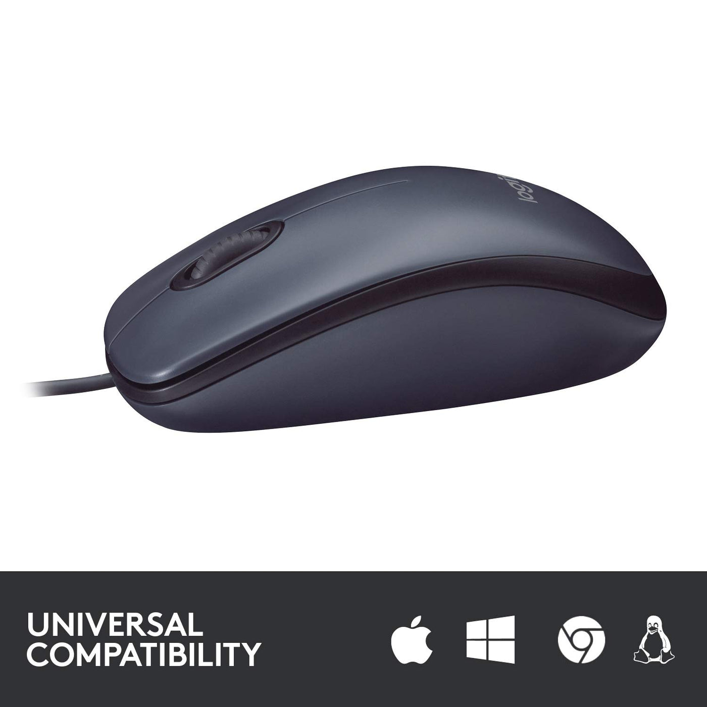 Logitech B100 Maus mit Kabel, USB-Anschluss, 800 DPI Optischer Sensor, 3 Tasten, Für Links- und Rechtshänder, PC/Mac - Schwarz