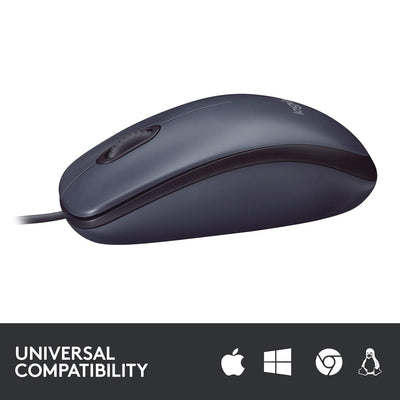 Logitech B100 Maus mit Kabel, USB-Anschluss, 800 DPI Optischer Sensor, 3 Tasten, Für Links- und Rechtshänder, PC/Mac - Schwarz