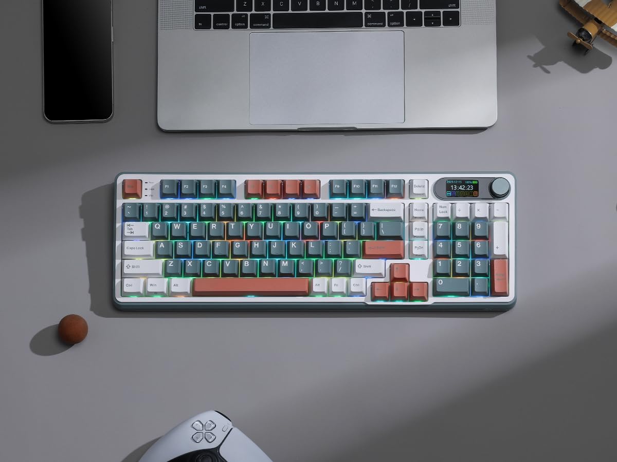 RK ROYAL KLUDGE S98 Mechanische Tastatur mit Smart Display & Knopf, Top Mount 96% Kabellose Mechanische Tastatur BT/2.4G/USB-C, Hot-Swap-fähige, Software-Unterstützung, Massiver Akku, 98 Tasten