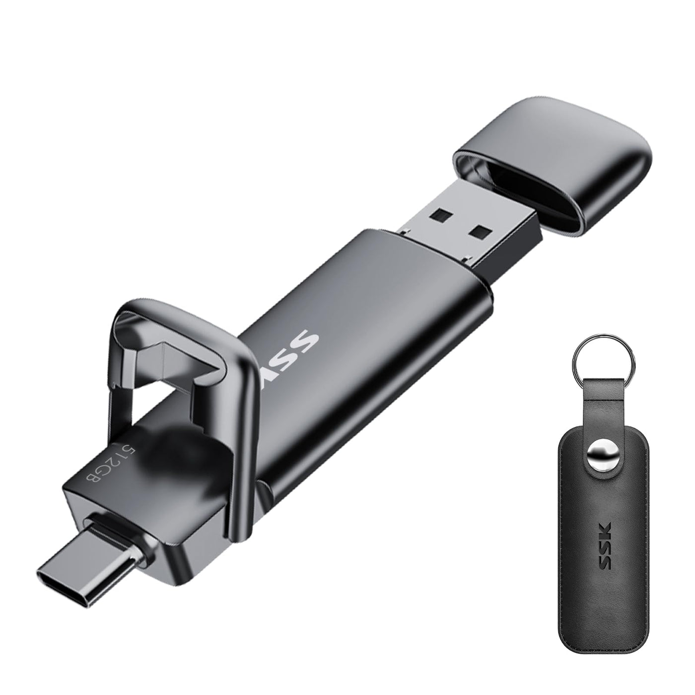 SSK USB C Externe SSD 512GB, mit bis zu 550 MB/s Extreme schneller USB-Stick, Dual-USB Typ C + USB A USB3.2 Gen2 Speicherstick für Android-Telefon, Laptop, Tablet, Mac, Festkörper Laufwerk