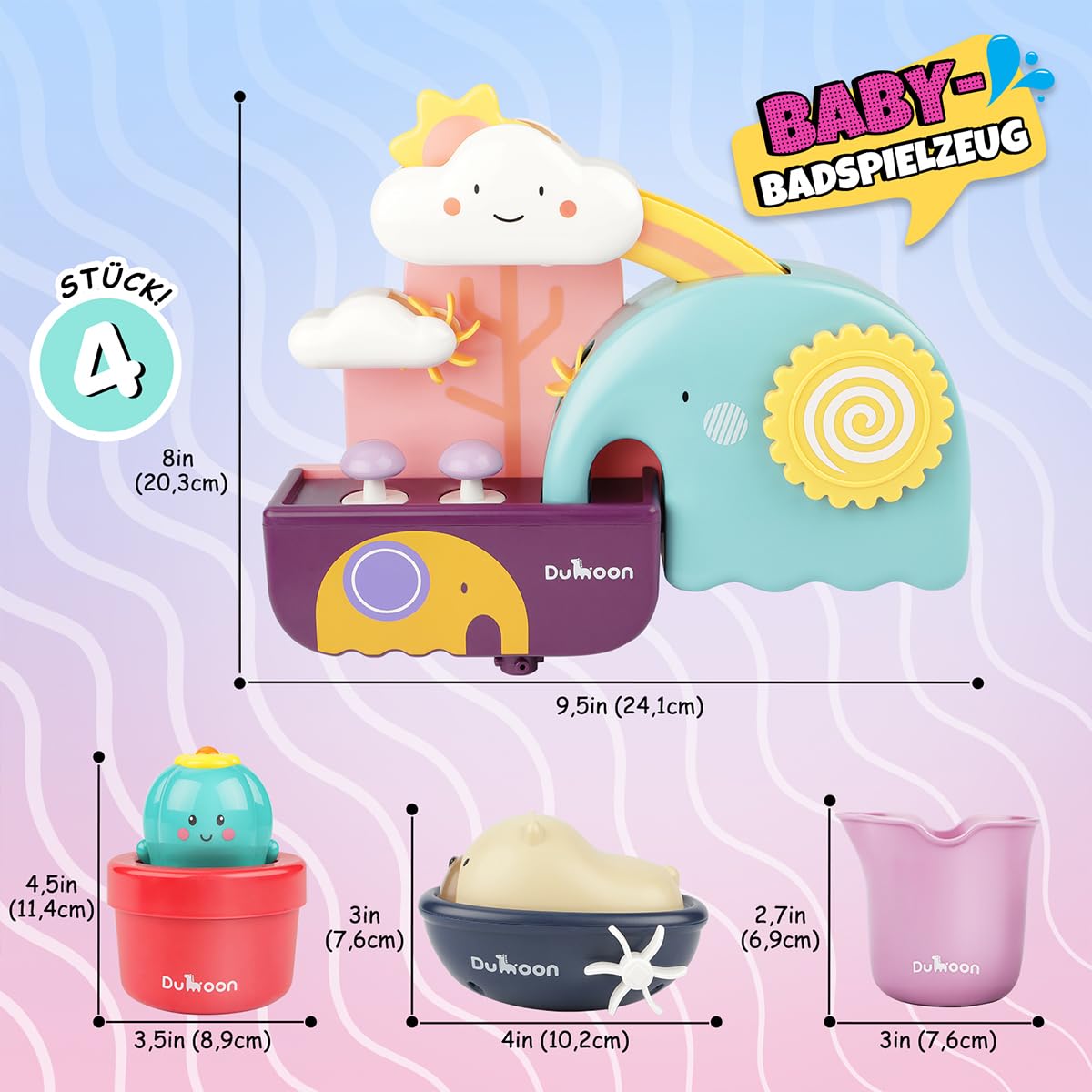 GILOBABY Badewannenspielzeug Set, Badespielzeug Baby Badewannen Spielzeug, Wasserspielzeug Kinder mit Tasse, Bär und Kaktus, Babyspielzeug Geschenk für Jungen und Mädchen Geburtstag ab 6 Monate