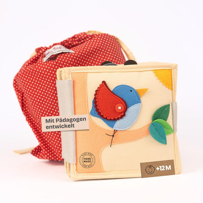 Jolly Designs – Mini Quiet Book Magischer Vogel – Montessori Spielzeug ab 18 Monaten – Motorik & Kreativität fördern – Busy Book aus Filz – Handgefertigtes Filzbuch – Perfekt für unterwegs & Reisen