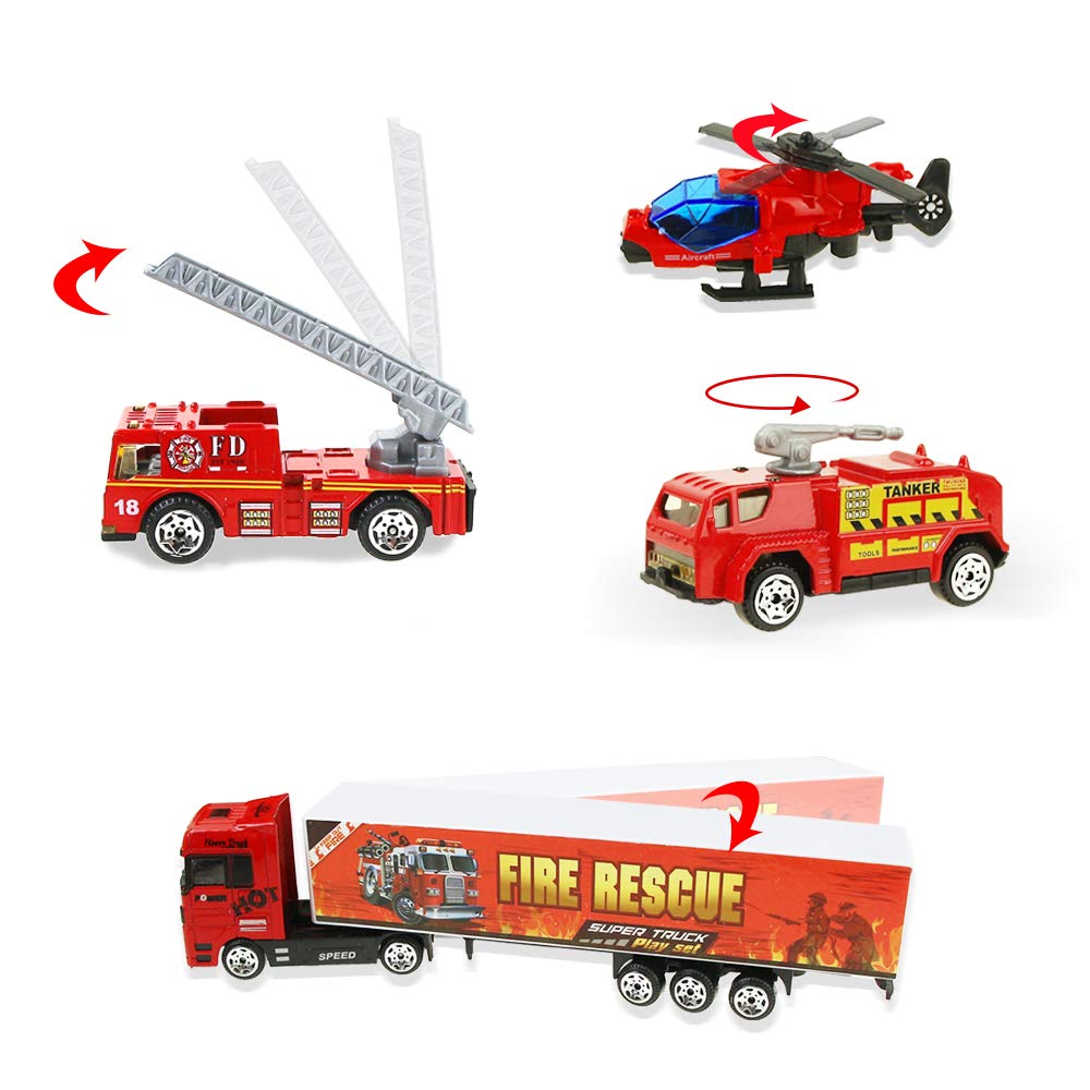 Coolplay Feuerwehrauto Groß Autotransporter Spielzeug Einsatzfahrzeug Kinder Autos Spielzeug Set für ab 3 Jahre Junge