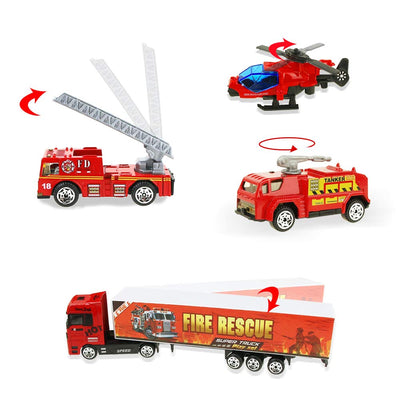 Coolplay Feuerwehrauto Groß Autotransporter Spielzeug Einsatzfahrzeug Kinder Autos Spielzeug Set für ab 3 Jahre Junge