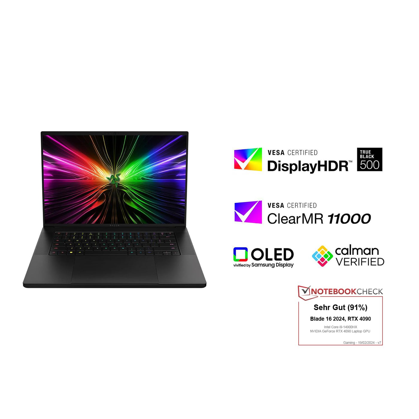 Razer Blade 16 (2024) - 16 Zoll Gaming-Laptop - NVIDIA Geforce RTX 4090 - Intel i9-14900HX - 16" QHD+ OLED 240Hz Display - Snap Tap (32GB DDR5 RAM, 2TB SSD, Alu-Gehäuse) QWERTZ DE-Layout | Schwarz