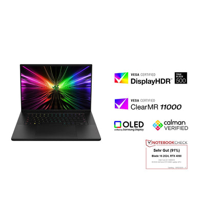 Razer Blade 16 (2024) - 16 Zoll Gaming-Laptop - NVIDIA Geforce RTX 4090 - Intel i9-14900HX - 16" QHD+ OLED 240Hz Display - Snap Tap (32GB DDR5 RAM, 2TB SSD, Alu-Gehäuse) QWERTZ DE-Layout | Schwarz