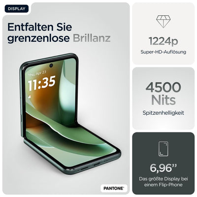 Motorola razr 60 Ultra Flip-Phone (6,96"-pOLED-Display/Robustes 4,0"-Außendisplay Dank Gorilla Glass Ceramic, widerstandsfähig, wassergeschützt, 50-MP-Kamera mit Moto-AI, 16/512 GB) Pantone Scarab