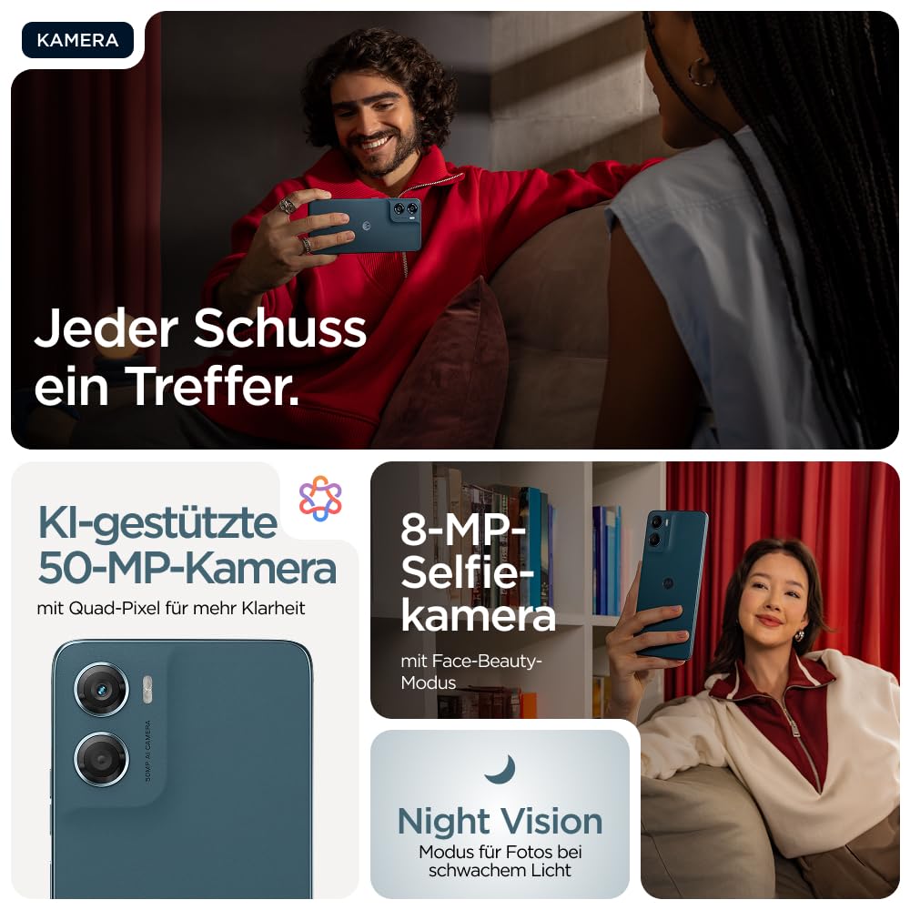 Motorola Moto g06 Smartphone (Kratzfestes 6,88"-HD+-Display Dank Corning Gorilla Glass 3, wasserabweisend, 50-MP-Kamera, 4/256 GB, 5100 mAh, TurboPower-Aufladen) Pantone Tapestry, inkl. Schutzcover