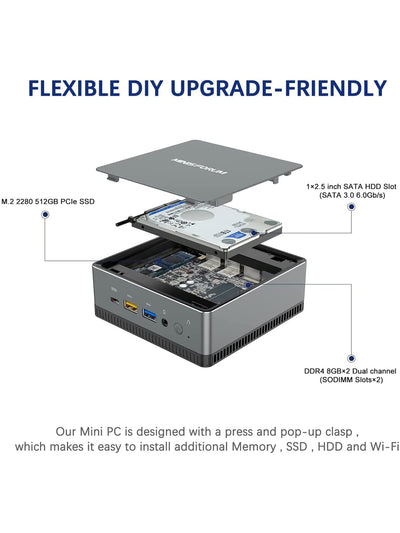 MINIS FORUM Mini PC UM700,AMD Ryzen 7 3750H 4-Kern-CPU 16 GB DDR4/512 GB SSD Mini Desktop Computer,HDMI/USB-C/DisplayPort,WLAN,USB3.1 * 3