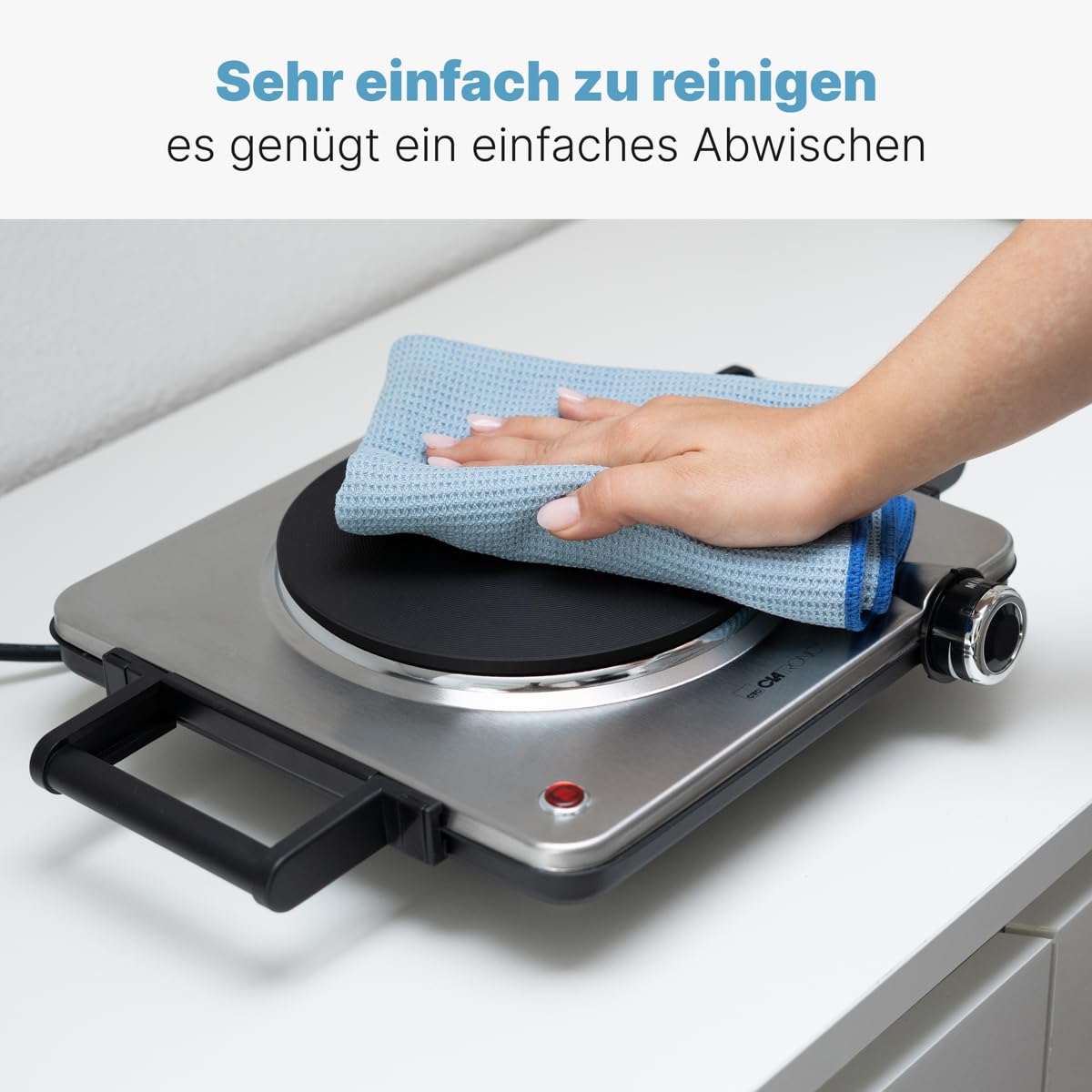 Clatronic® Kochplatte elektrisch mit 1500W | Herdplatte 1 Kochfeld für Küche, Büro oder Camping | elektrische Kochplatte mit stufenloser Temperatureinstellung | Einzelkochplatte Edelstahl | EKP 3788