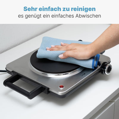 Clatronic® Kochplatte elektrisch mit 1500W | Herdplatte 1 Kochfeld für Küche, Büro oder Camping | elektrische Kochplatte mit stufenloser Temperatureinstellung | Einzelkochplatte Edelstahl | EKP 3788
