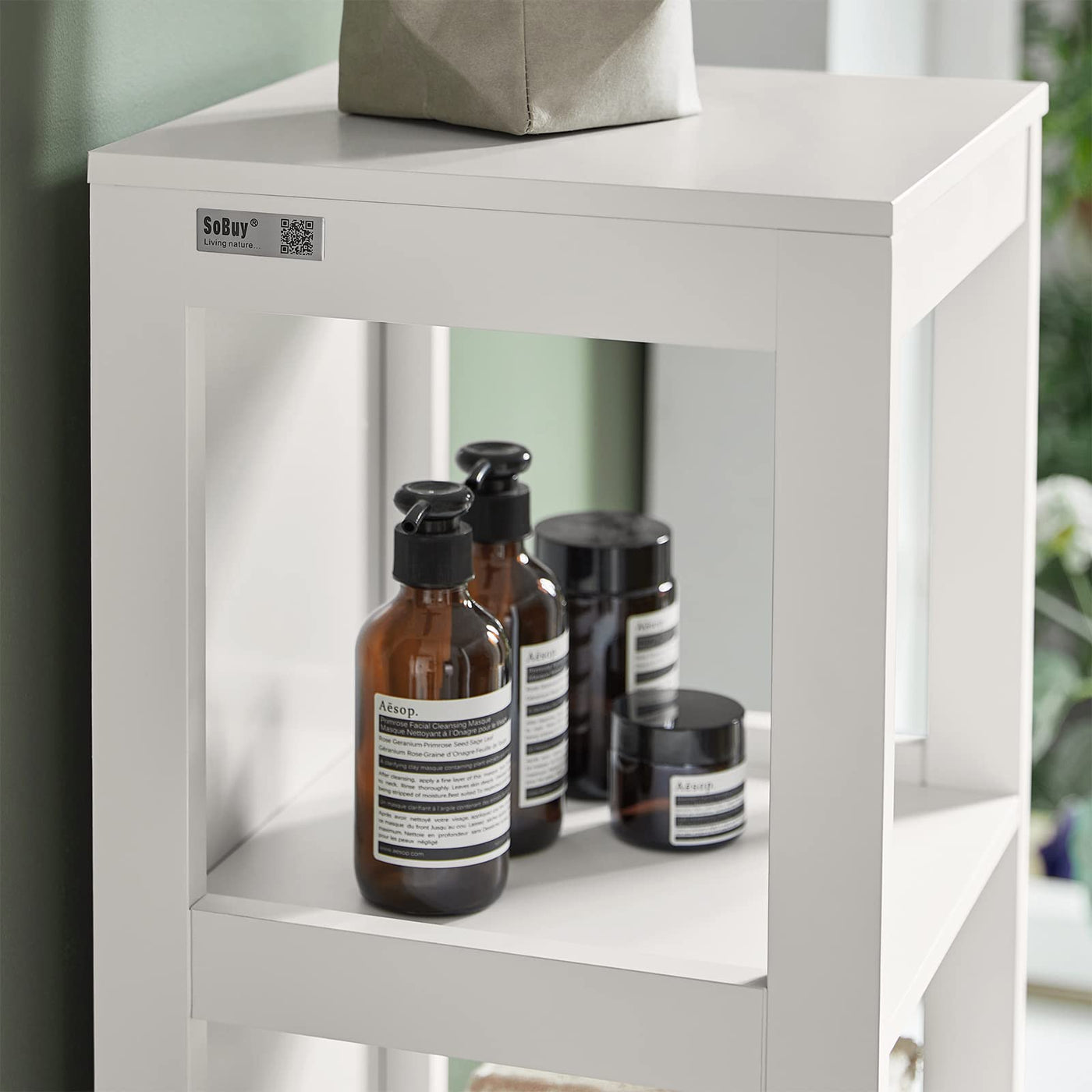 SoBuy FRG126-W Hochschrank für Bad Badmöbel Badezimmer Badregal mit Fußpolster weiß BHT ca. 30x144x30cm