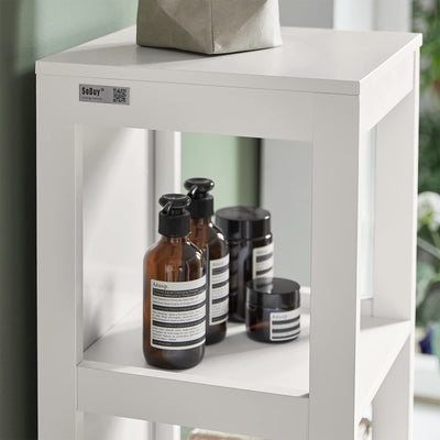 SoBuy FRG126-W Hochschrank für Bad Badmöbel Badezimmer Badregal mit Fußpolster weiß BHT ca. 30x144x30cm