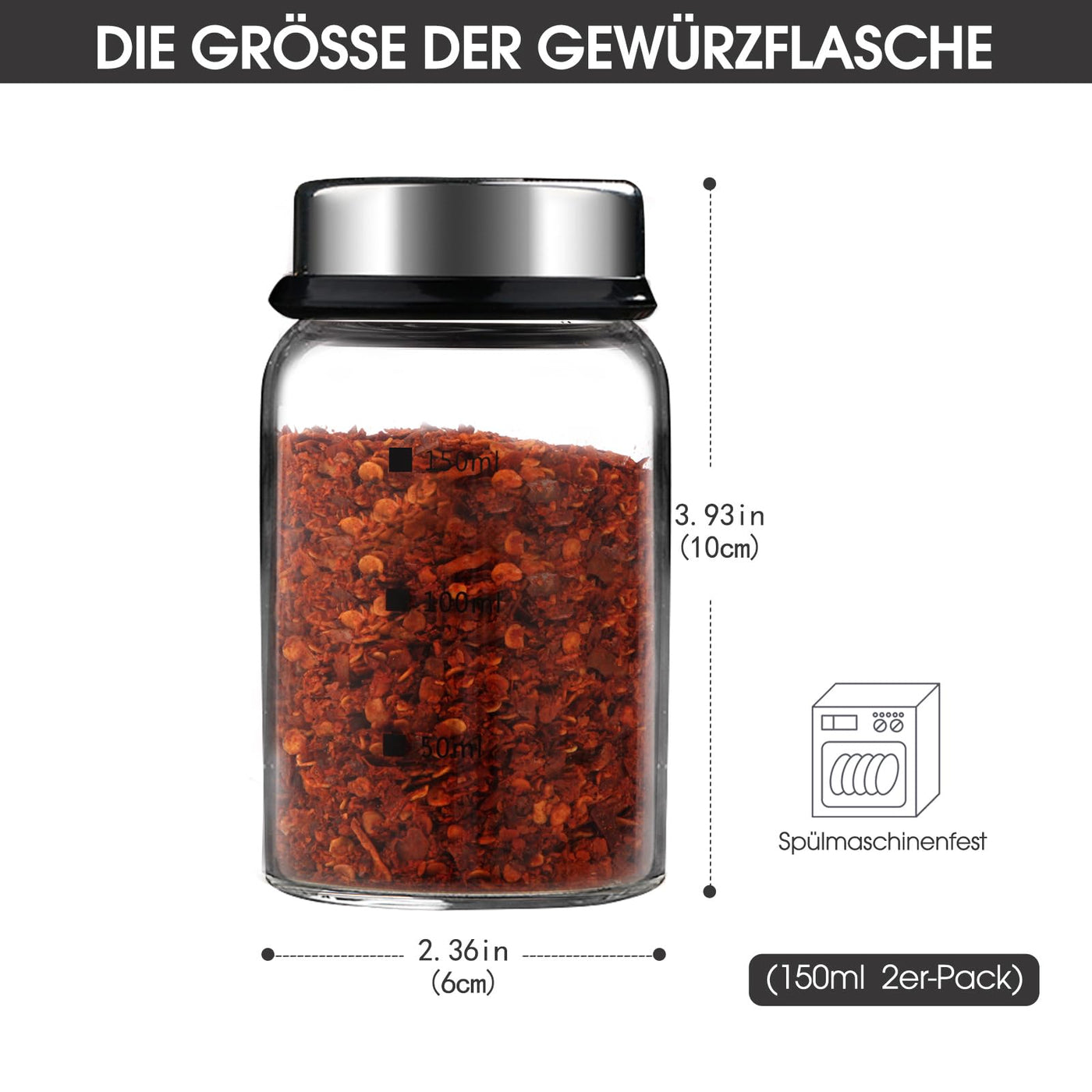LEEPAT Gewürzgläser mit Drehdeckel, 2 Stück Borosilikatglas Gewürzstreuer, 150ml Gewürzdosen mit 4 Arten von Gewürzlöchern für der Küche, Grillen im Freien, Bbq, Kochen