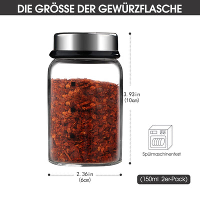 LEEPAT Gewürzgläser mit Drehdeckel, 2 Stück Borosilikatglas Gewürzstreuer, 150ml Gewürzdosen mit 4 Arten von Gewürzlöchern für der Küche, Grillen im Freien, Bbq, Kochen