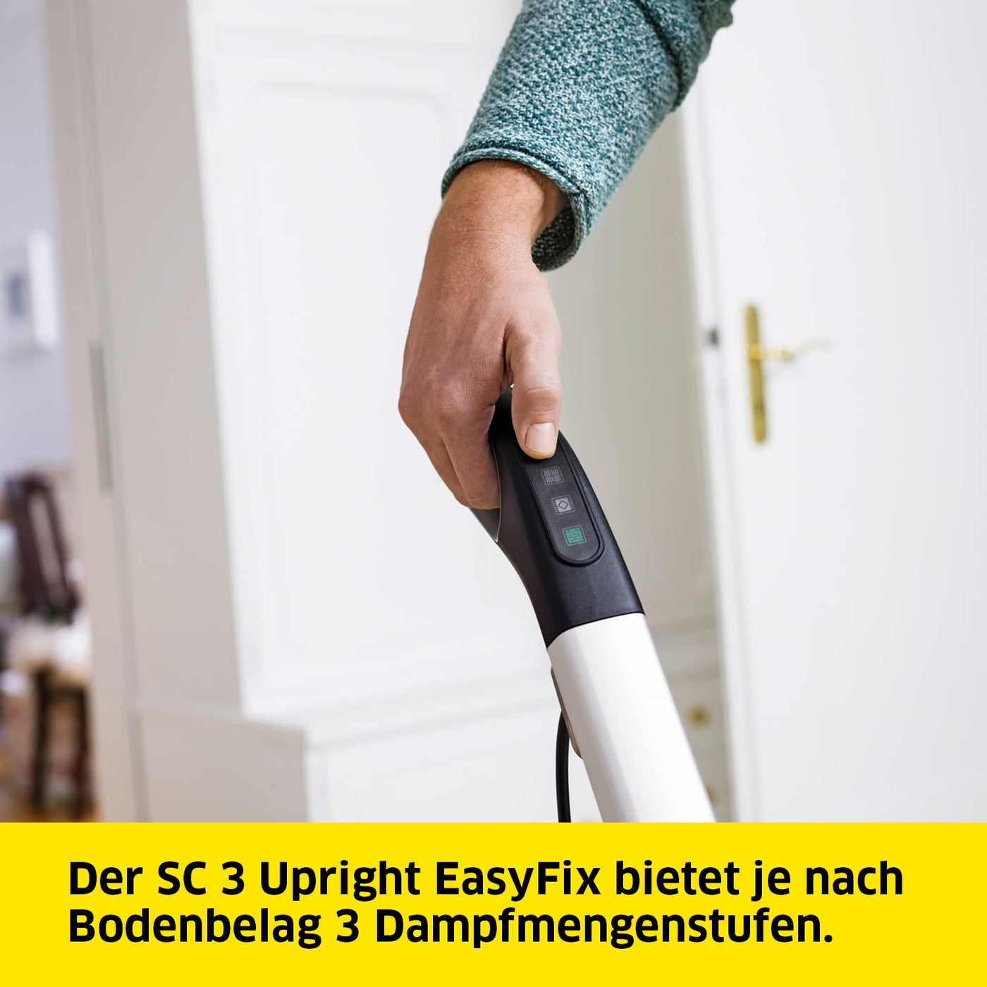 Kärcher Dampfreiniger SC 3 Upright EasyFix, Aufheizzeit: 0,5 min., Flächenleistung: ca. 60 m², Tank: 0,5 l, Heizleistung: 1.600 W, mit Bodendüse, Bodentuch, Teppichgleiter, Entkalkungskartusche