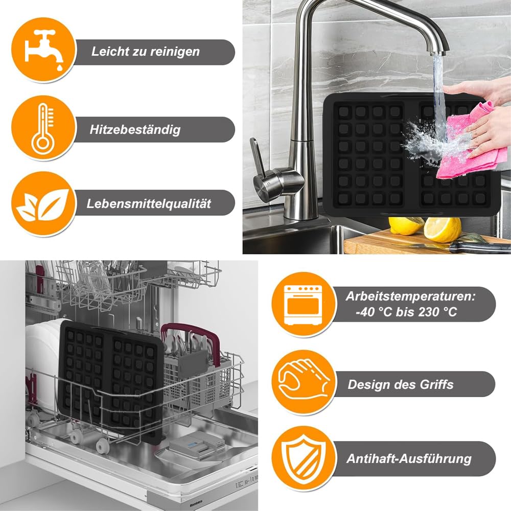 ROMANVIC Ninja Heißluftfritteuse Zubehör,2 Stück Ninja Airfryer Zubehör mit Ninja AF400EU, AF451EU, SL400EU, und AF500DE, Doppelt Backschaleneinsatz aus Silikon, Belgische Waffeleisen Silikon Zubehör