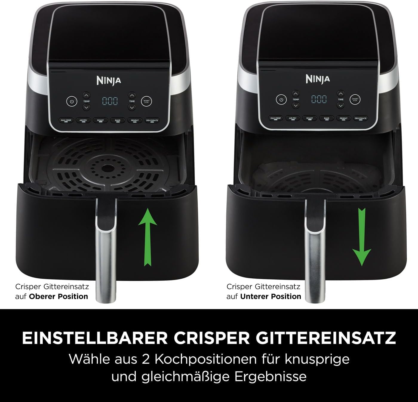 Ninja Air Fryer Heißluftfritteuse MAX PRO, 6,2L Airfryer, Antihaftbeschichtung, spülmaschinenfester Korb und Crisper Gittereinsatz, Fritteuse ohne Öl, digital, Kochen aus dem Gefrorenen, Grau, AF180EU