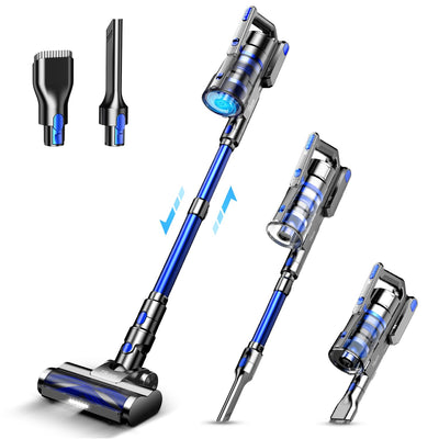 Tikom V700 Akku Staubsauger 450W 33000pa Saugkraft, 40Mins Max, 6 in 1 Staubsauger Kabellos mit 1.3L Staubbehälter, für Teppich, Tierhaare, Hartboden, Blau