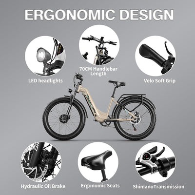 Shengmilo E Bike Elektrofahrrad Herren Damen 26'' E-Mountainbike E-Bike 48V17.5Ah Akku 7 Gang Schaltwerk Elektrisches Fahrrad mit Bafang motor Fat Tire hydraulische Scheibenbremsen Hinter Gepäckträger