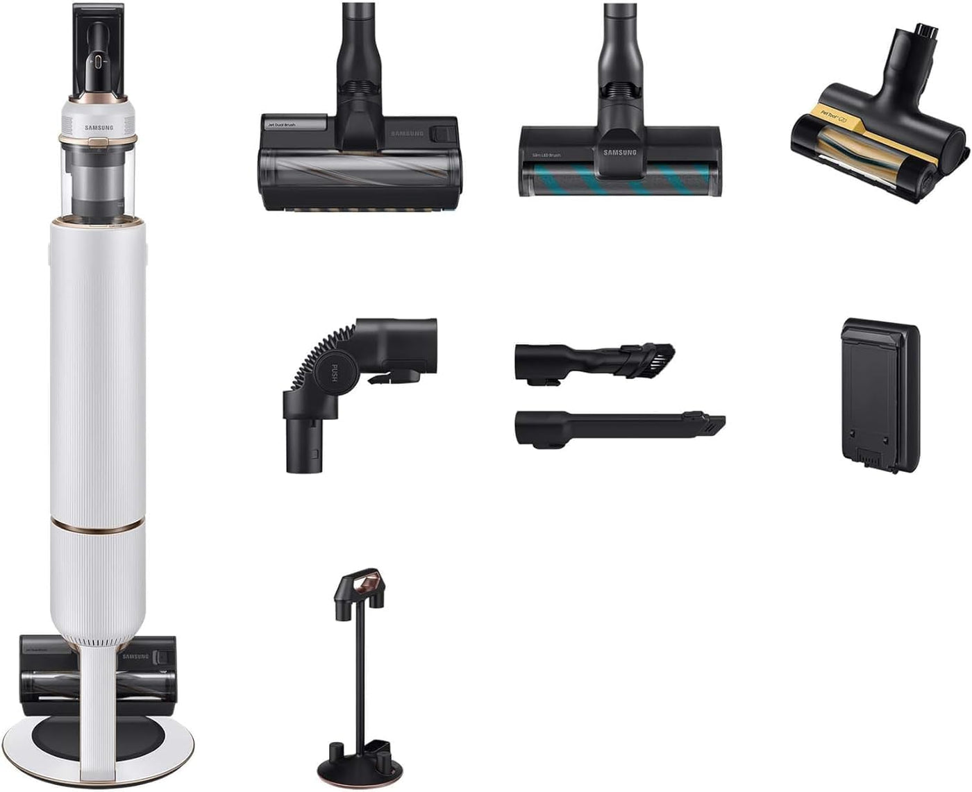 Samsung Bespoke Jet Plus CompleteClean Akku-Staubsauger, Teleskopierbar, All-in-one Clean Station, Inkl. Ersatz-Akku und Zubehör, Misty White, VS20B95C43W/WD, 210 W