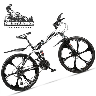 Wmmner Faltbares Mountainbike mit doppelter Federung, 66 cm (26 Zoll), für Erwachsene und Männer, Mountainbike, Geländefahrrad, für Jungen und Mädchen mit Scheibenbremse, Stahlrahmen mit hohem