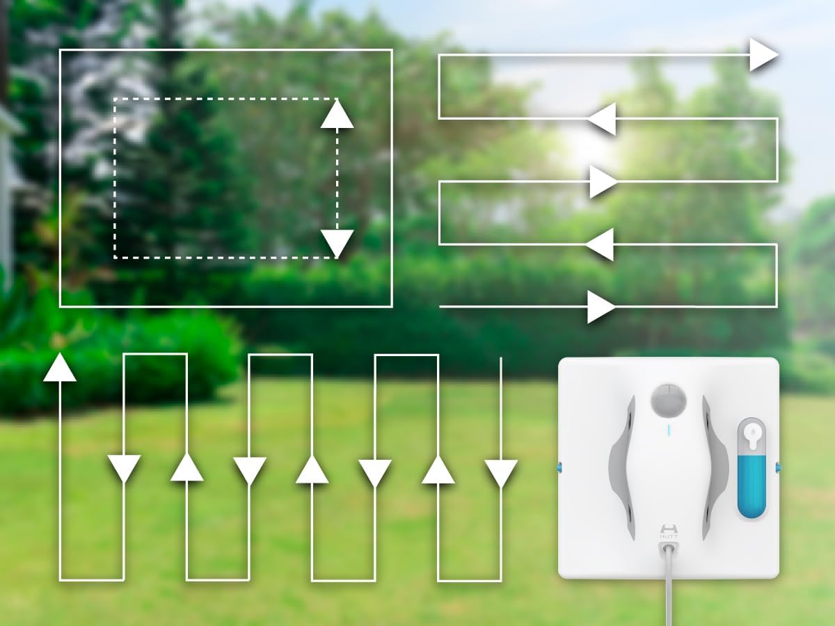 Hutt W8 Fensterputzroboter mit 2-Fach Sprühsystem (80ml Tank, max 3800Pa Saugleistung, Kanten- und Hinderniserkennung, Für Glas, Fliesen, Wintergärten, Spiegel etc, Sicherungsseil, 4x Reinigungstuch)