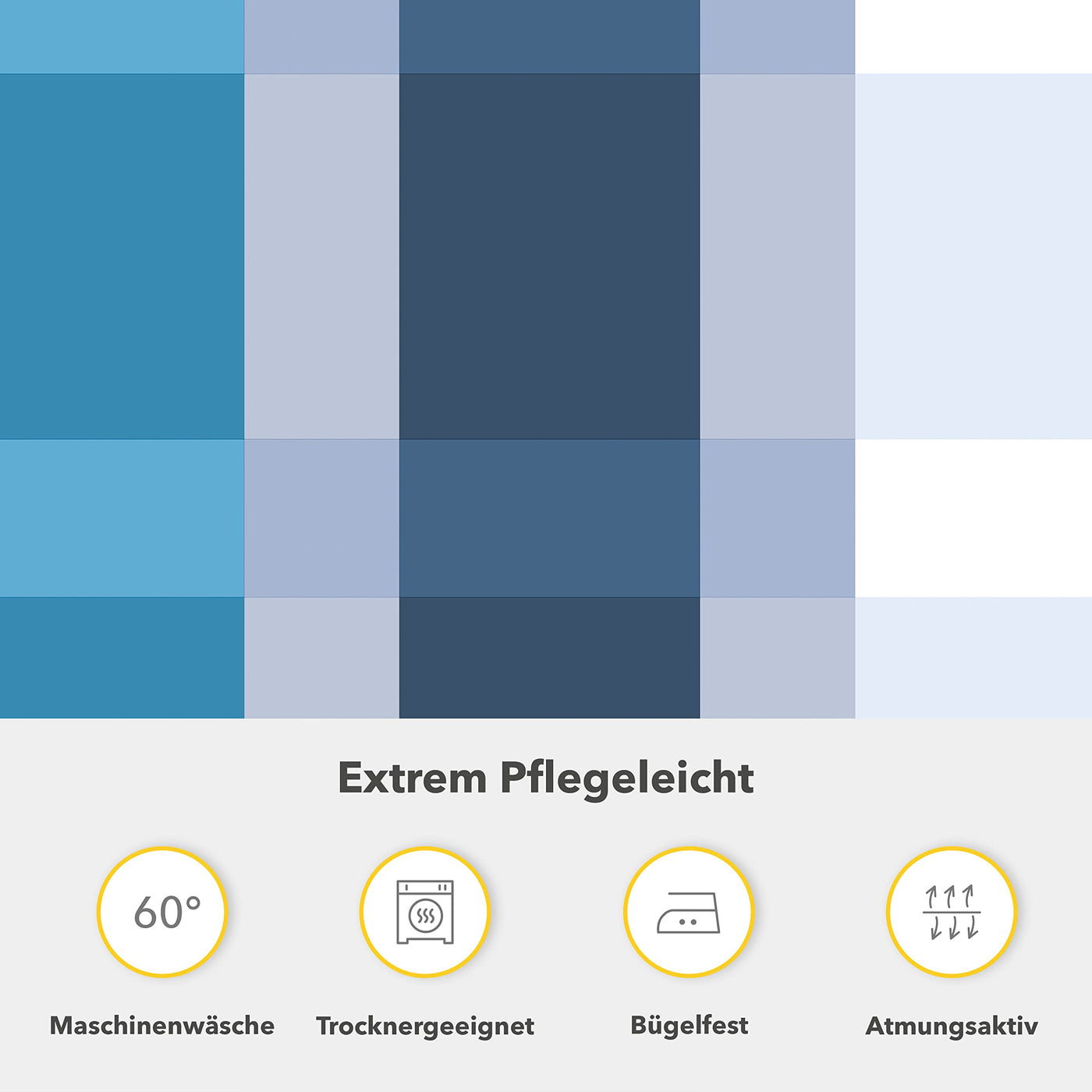 Träumschön Bettwäsche 155x 220 Biber Reißverschluss Blau | Bettwäsche-Set Blau Karo Design | Biber Bettwäsche 155x220 2tlg | Kuschelige Bettwäsche