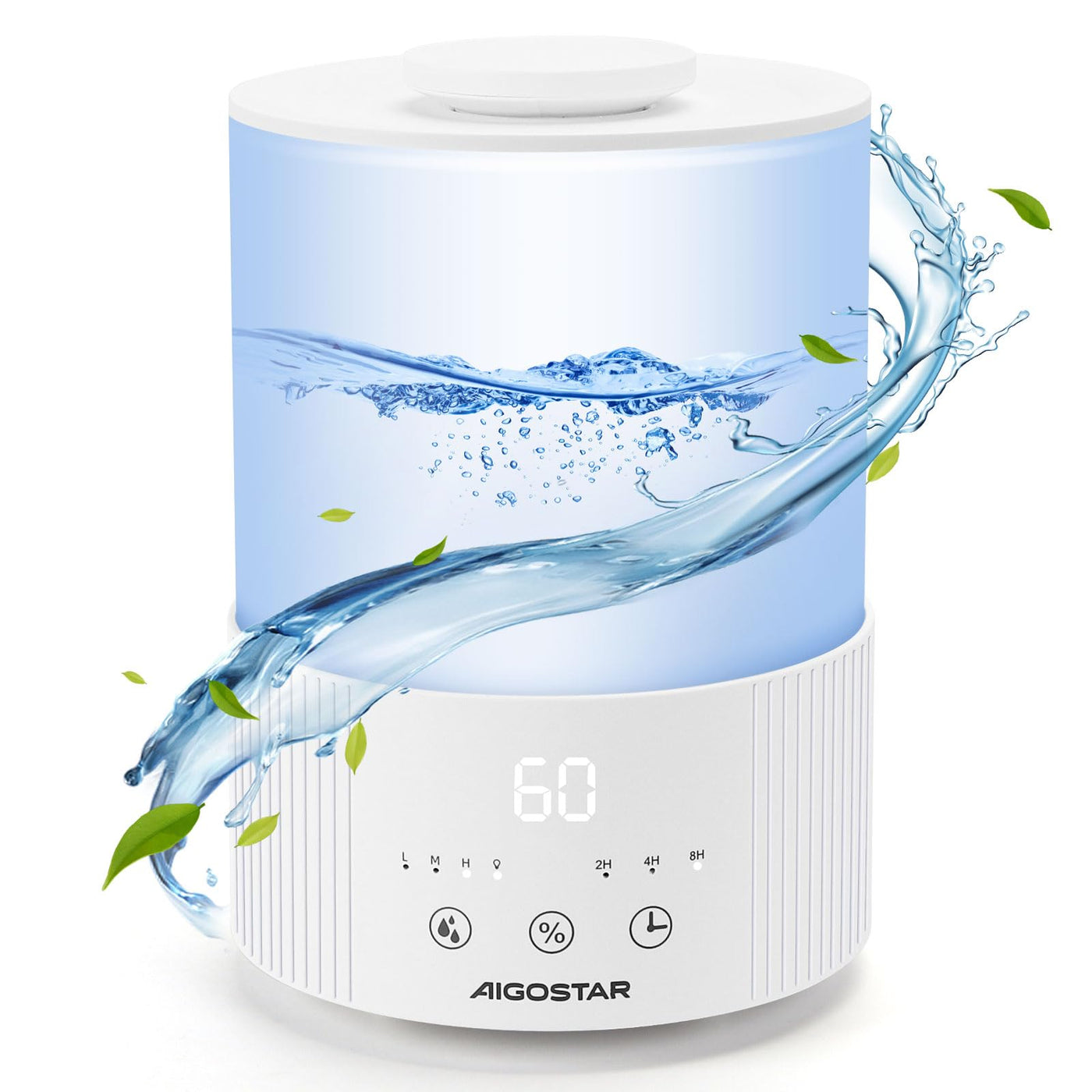 Aigostar Luftbefeuchter für Schlafzimmer, 2,5L Tank, individuelle Luftfeuchtigkeit, 25 Stunden Laufzeit, Öldiffusor, leise Ultraschall-Luftbefeuchter, 7 Farblichter