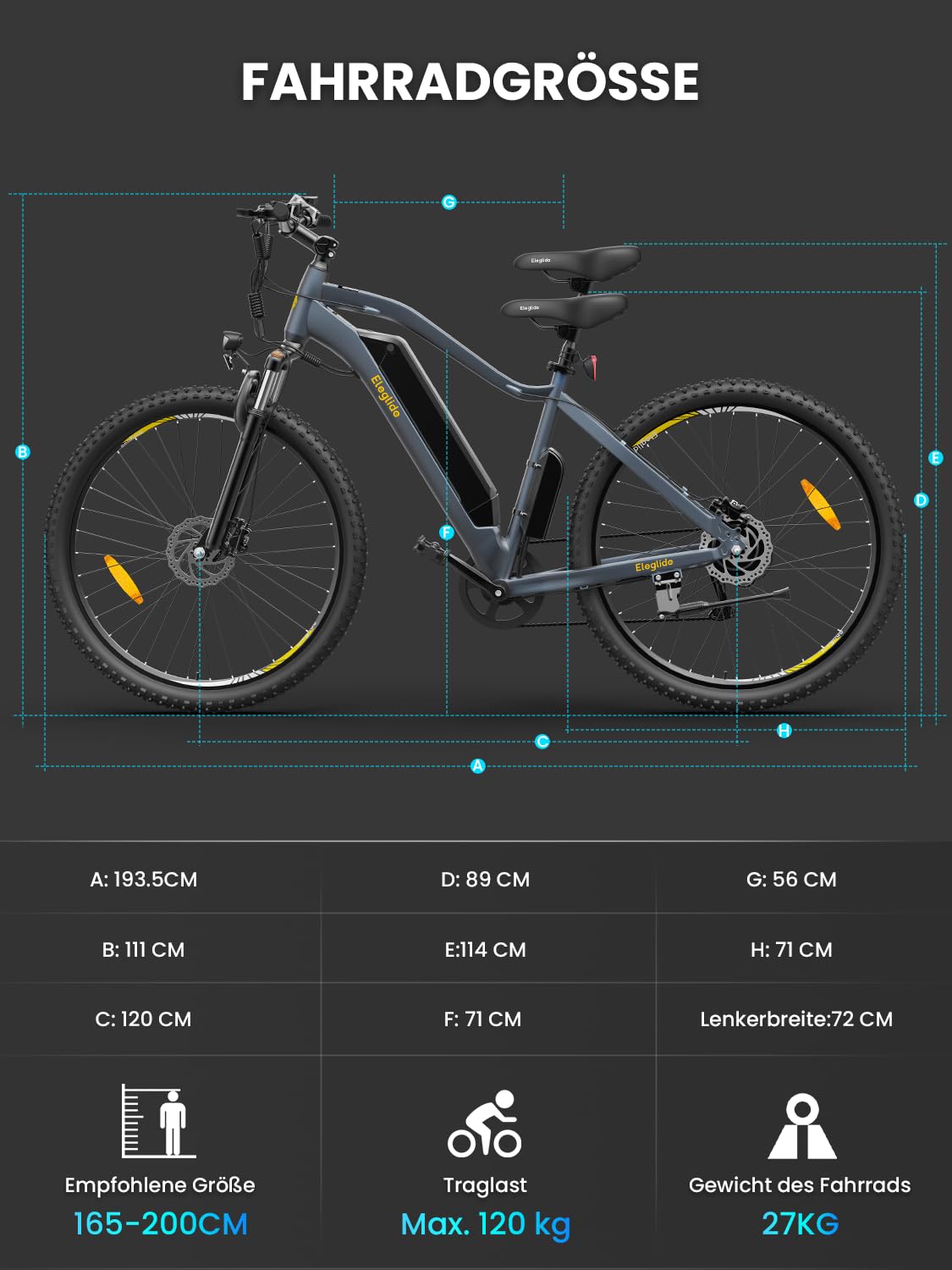 Eleglide Mopride3 E Bike, 29 Zoll E-Bike Herren Damen mit Hydraulische Scheibenbremse, 48V 12Ah Akku, 250W Motor, 120KM, APP, 7-Gang, Elektrofahrräder für Städtische Pendler und Geländereiten