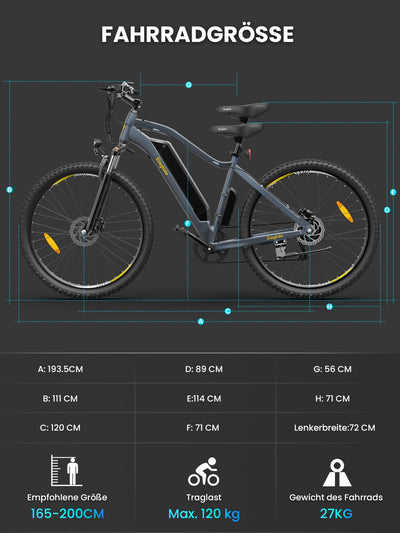 Eleglide Mopride3 E Bike, 29 Zoll E-Bike Herren Damen mit Hydraulische Scheibenbremse, 48V 12Ah Akku, 250W Motor, 120KM, APP, 7-Gang, Elektrofahrräder für Städtische Pendler und Geländereiten