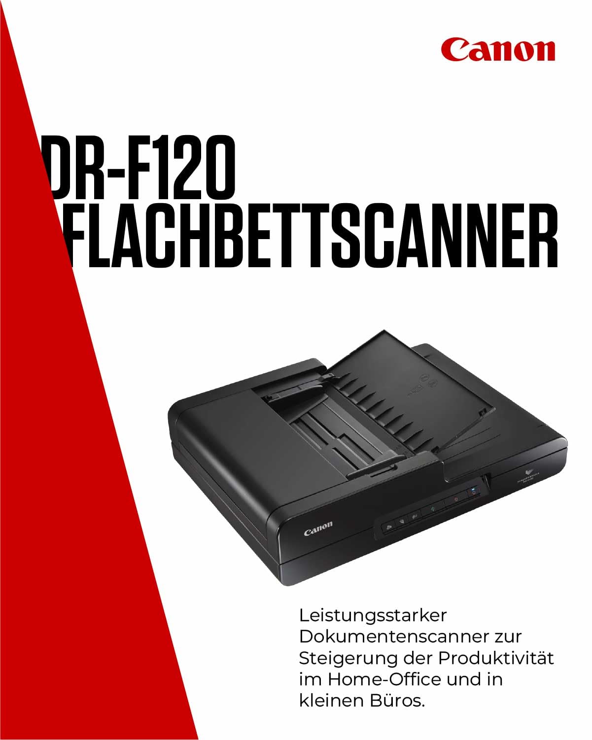 Canon DR-F120 imageFORMULA Flachbett- und Duplex Einzugsscanner (DIN-A4, Farbe, 2.400 DPI, 50 Blatt ADF, 20 Seiten/Min, PDF durchsuchbar, OCR, Software, Twain, schwarz)