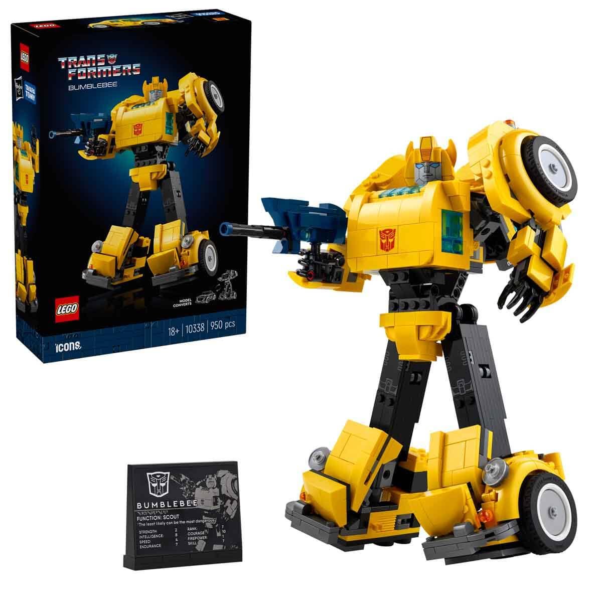 LEGO Icons Transformers Bumblebee, Roboter-Actionfigur für Erwachsene zum Sammeln, Bauset zum Film für Science-Fiction-Fans, lässt Sich in EIN Auto umbauen, Abenteuer-Spielzeug 10338