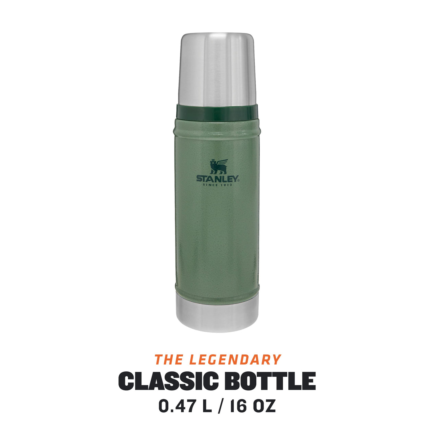 Stanley Classic Legendary Thermosflasche 473 ml - Thermos Hält 15 Stunden Heiß oder Kalt - Edelstahl Thermoskanne - BPA-Frei - Spülmaschinenfest - Hammertone Green