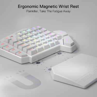 Redragon K585 DITI Einhändige mechanische RGB-Gaming-Tastatur, Typ-C-Profi-Gaming-Tastatur mit 7 integrierten Makrotasten, abnehmbare Handballenauflage, 42 Tasten (weiß, Blauer Schalter)