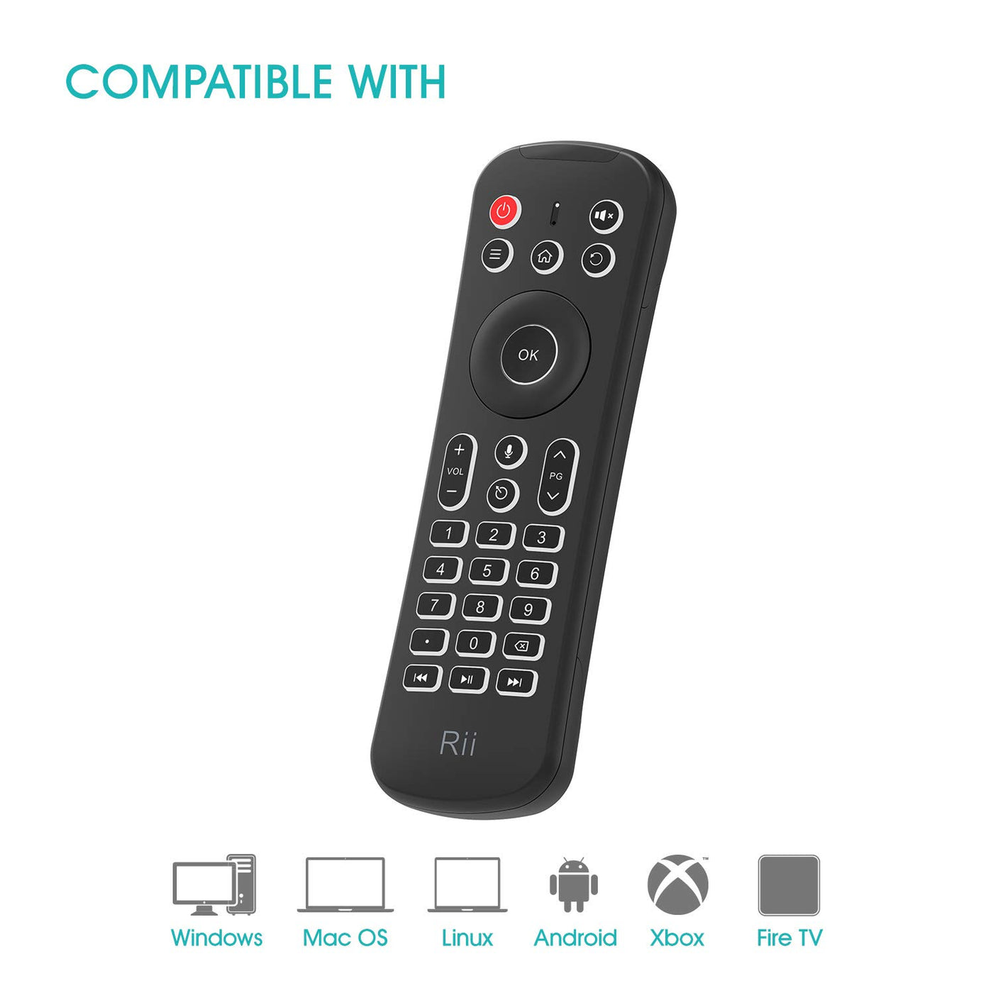 Rii MX6 2.4G Hintergrundbeleuchtung Air Mouse+Wireless Keyboard+6Achsen Somatosensory Fernbedienung +Microphone+IR Lernen Tasten 5 in1 für Mini PCs/Smart TV/Android TV Box/Raspberry Pi(US Layout)