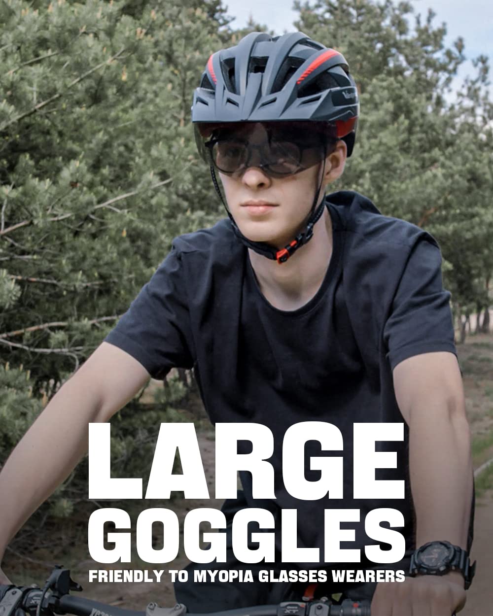 VICTGOAL Fahrradhelm MTB Mountainbike Helm mit magnetischem Visier Abnehmbarer Sonnenschutzkappe und LED Rücklicht Radhelm Rennradhelm für Erwachsenen Herren Damen (L: 57-61cm, Black White)