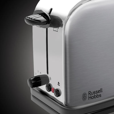 Russell Hobbs Toaster [Langschlitz für 2 Scheiben / 1 breite Brotscheibe] Adventure Edelstahl (extra breiter Toastschlitz, inkl. Brötchenaufsatz, 6 Bräunungsstufen + Auftaufunktion, 1000W) 21396-56