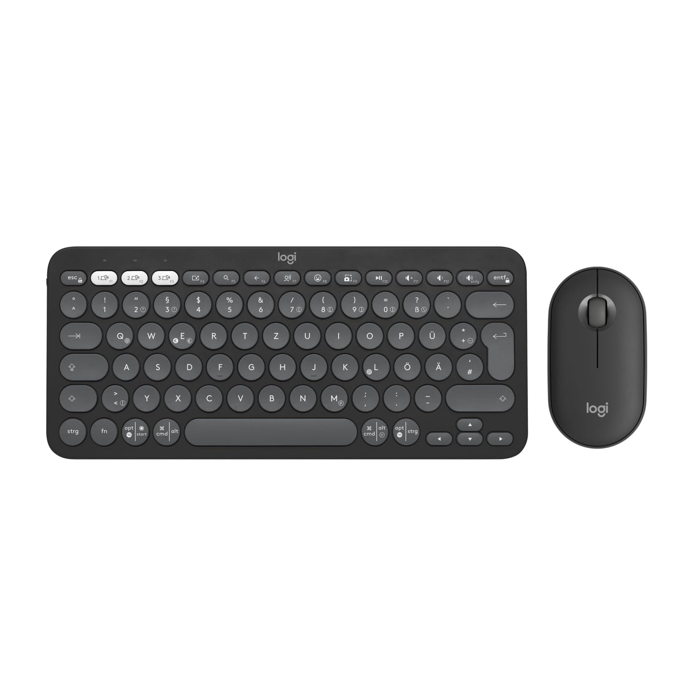 Logitech Pebble 2 Combo, kabellose Tastatur und Maus, leise und mobil, anpassbar, Logi Bolt, Bluetooth, Easy-Switch für Windows, macOS, iPadOS, Chrome, Deutsches QWERTZ-Layout, Grafit