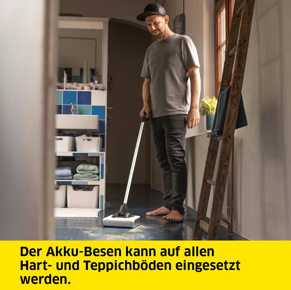 Kärcher Akku-Besen KB 5, elektrischer Besen für die schnelle Bodenreinigung, Lithium-Ionen-Akku, Akkulaufzeit: bis zu 30 min, Schmutzbehälter: 370 ml, flexibles Doppelgelenk, intuitive Bedienung